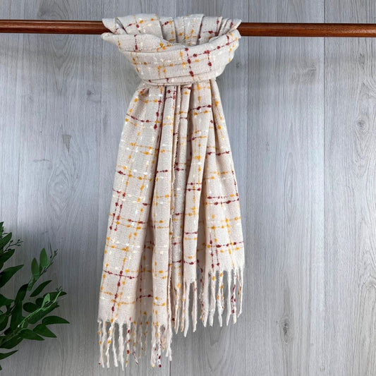 Beige Neutral Coloured Fine Winter Scarf With Fleck Design