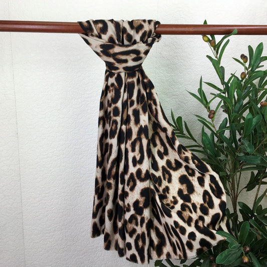 Beige Lightweight Winter Leopard Print Scarf