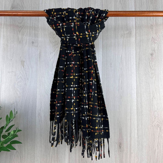 Black Neutral Coloured Fine Winter Scarf With Fleck Design
