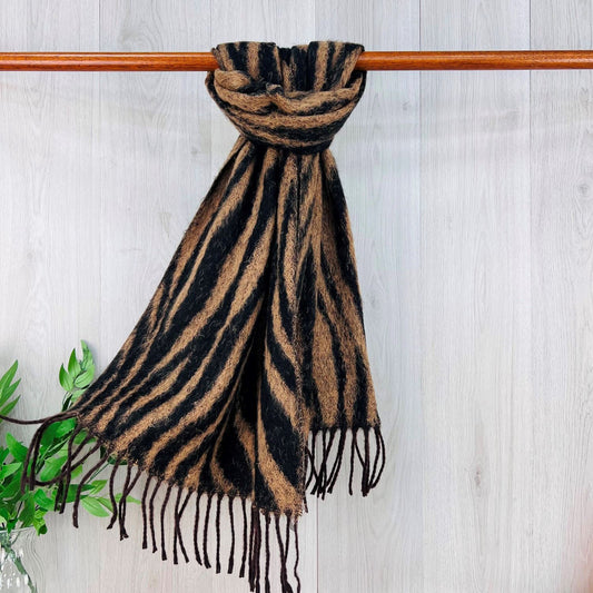 Black Chunky Winter Scarf With Animal Pattern