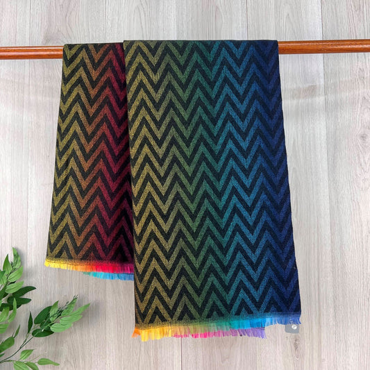 Black Fine Winter Scarf With Zig-Zag Design