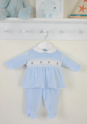 Blue Baby Boy Outfit With Teddy Bear Detailing