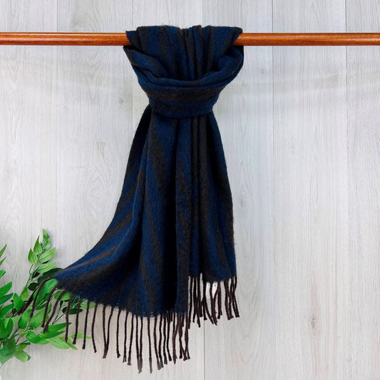 Blue Chunky Winter Scarf With Animal Pattern