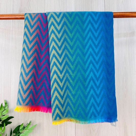 Blue Fine Winter Scarf With Zig-Zag Design