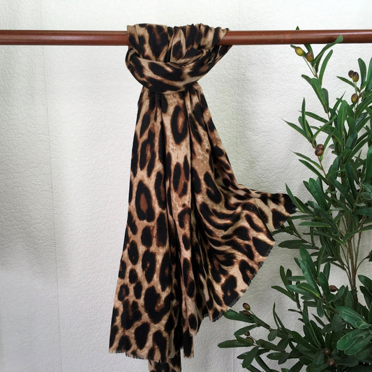 Brown Lightweight Winter Leopard Print Scarf