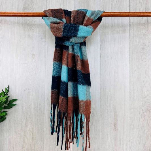 Brown Chunky Winter Scarf Checked Scarf