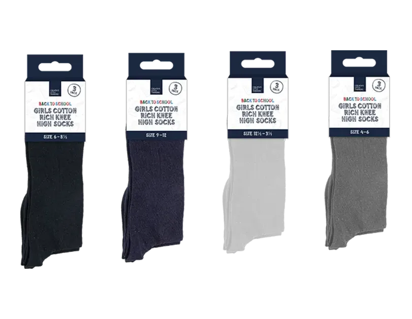 Girls Cotton Rich Knee Socks - Various Colours