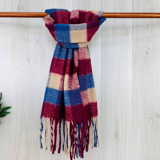 Burgundy Chunky Winter Scarf Checked Scarf