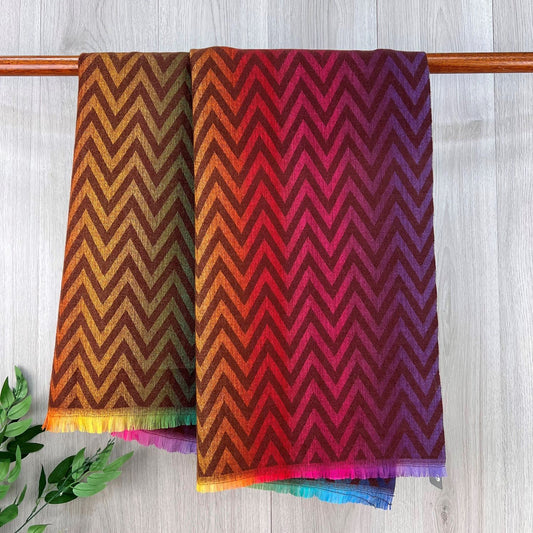Burgundy Fine Winter Scarf With Zig-Zag Design