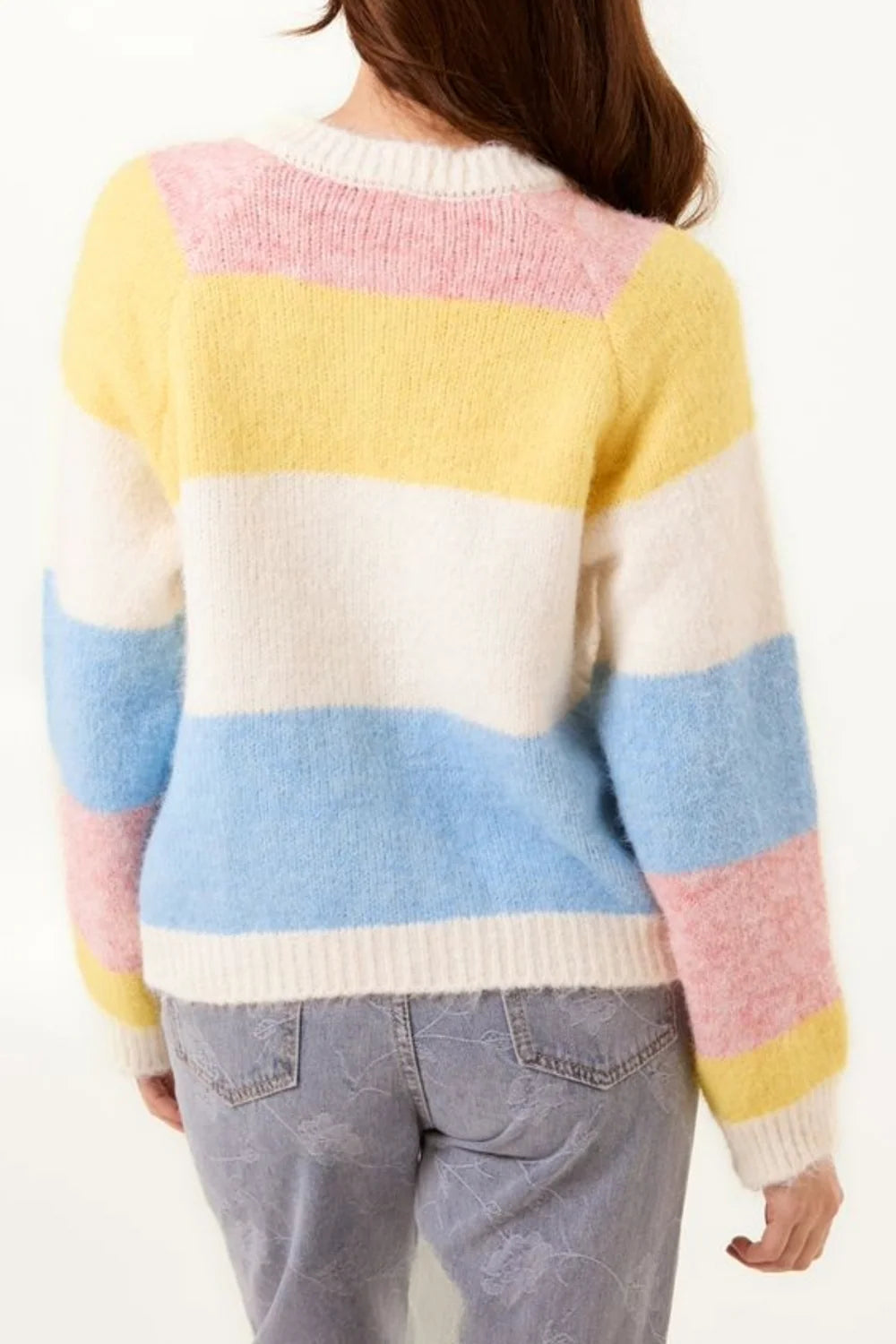 Flower Button Colour Block Cardigan
