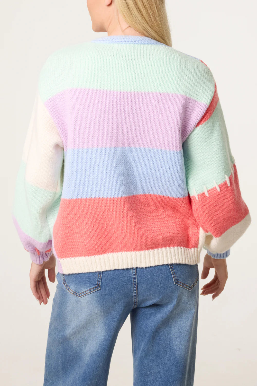 Blue Colour Block Knitted Flower Cardigan