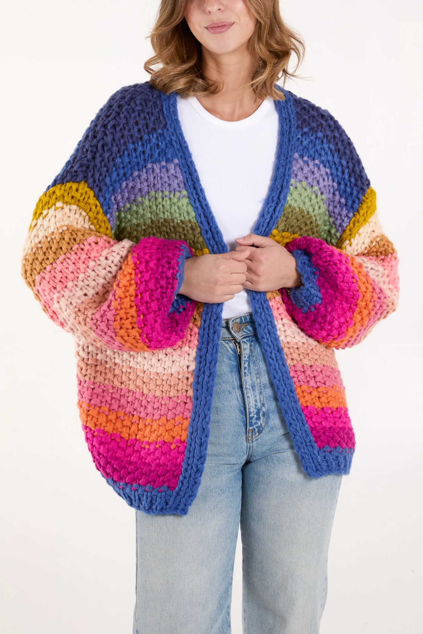 Hand Knitted Colourful Striped Cardigan