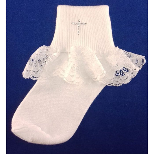 Girls Frilly Communion Sock with Cross Detail