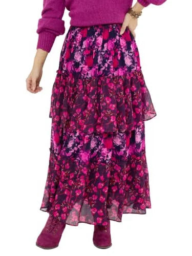 Joe Browns - Floral Tiered Fril Maxi Skirt Purple - ws527a