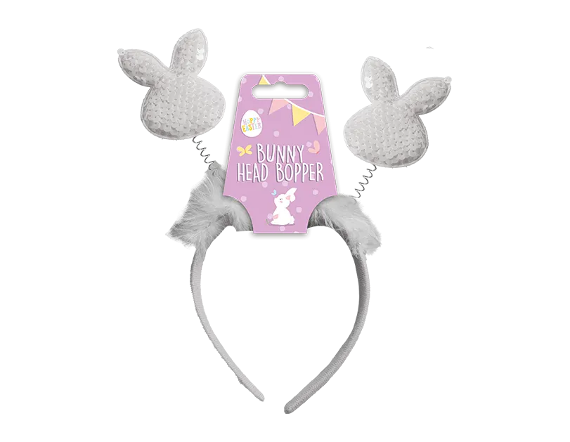 Easter Sequin Bunny Head Boppers in Grey