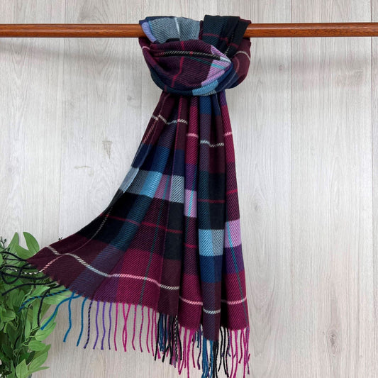 Fuchsia Fine Checked Winter Scarf With Fringe