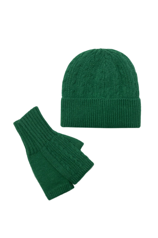 Plain Knitted Wool Hat and Fingerless Gloves gh520