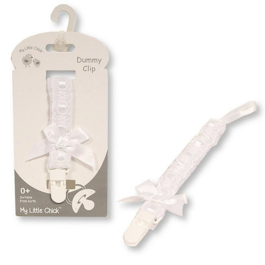 Baby Dummy Clip With Lace Band & Bow-white