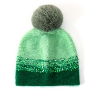 Sequin Pompom Hat Green sd0061