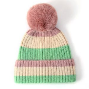 Striped Pompom Hat LIght Green sd007