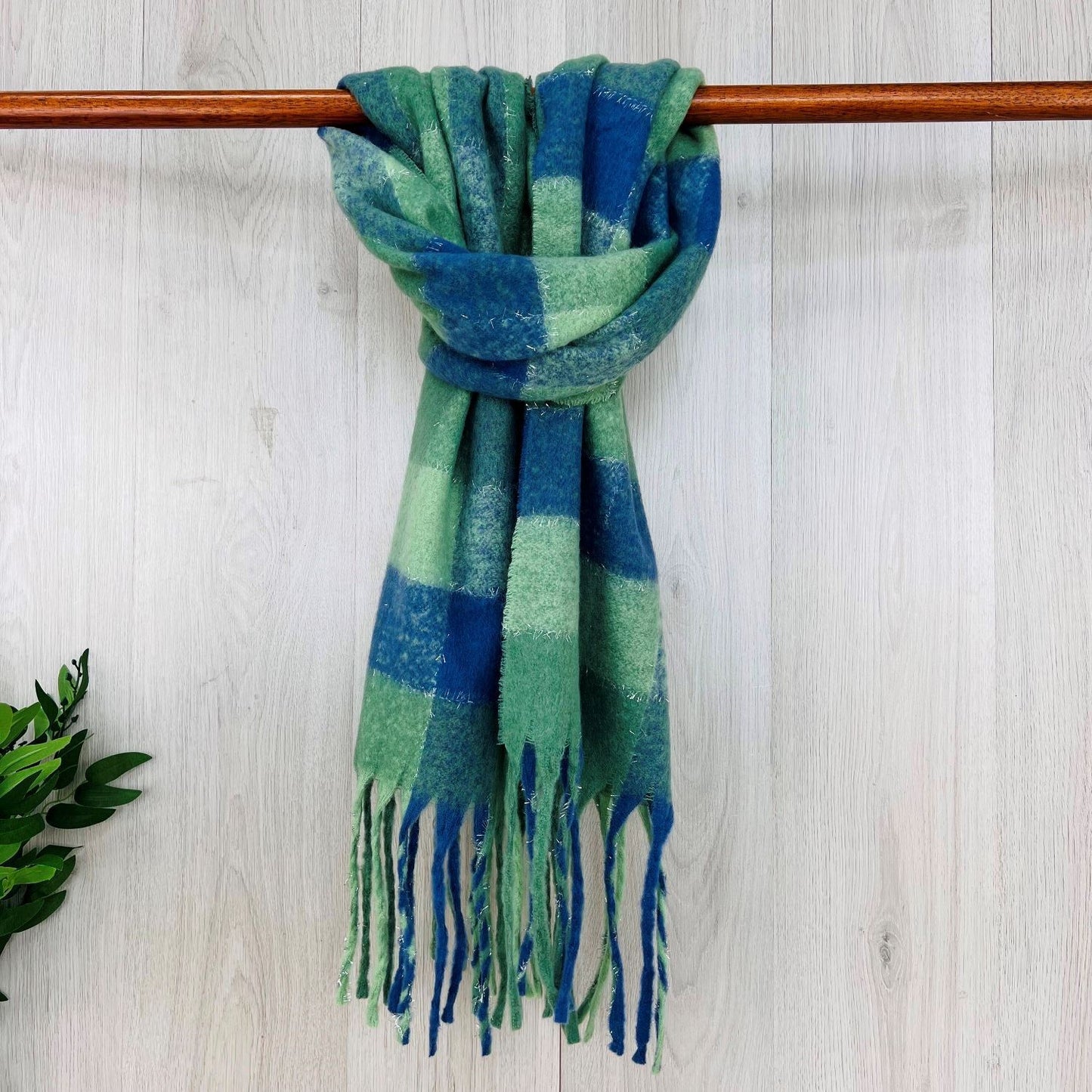Green Chunky Winter Scarf Checked Scarf