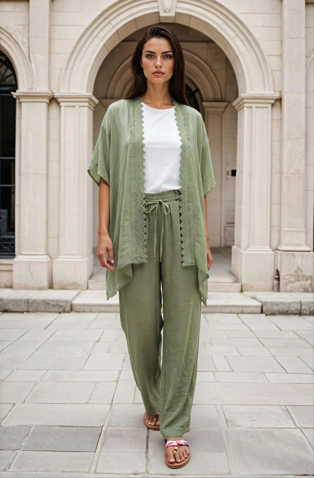 Green Lightweight Summer Trouser with Belt