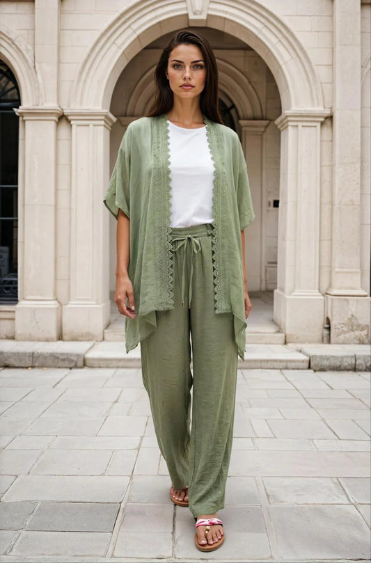 Green Lightweight Summer Trouser with Belt