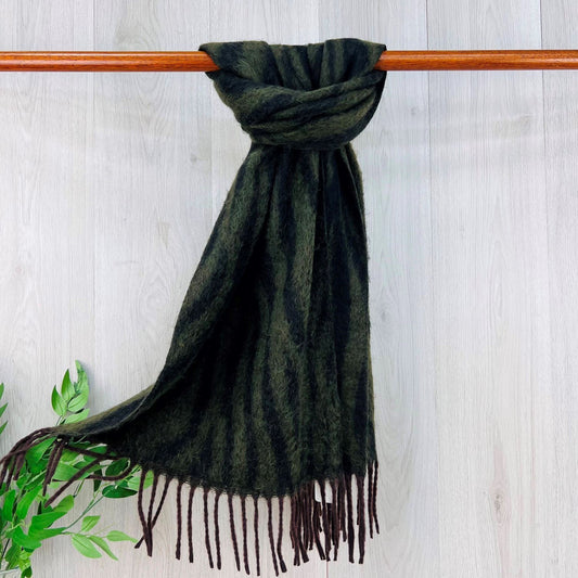 Green Chunky Winter Scarf With Animal Pattern