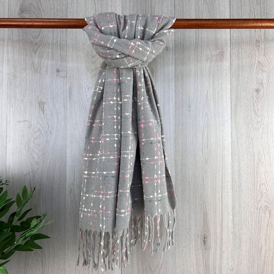 Grey Neutral Coloured Fine Winter Scarf With Fleck Design