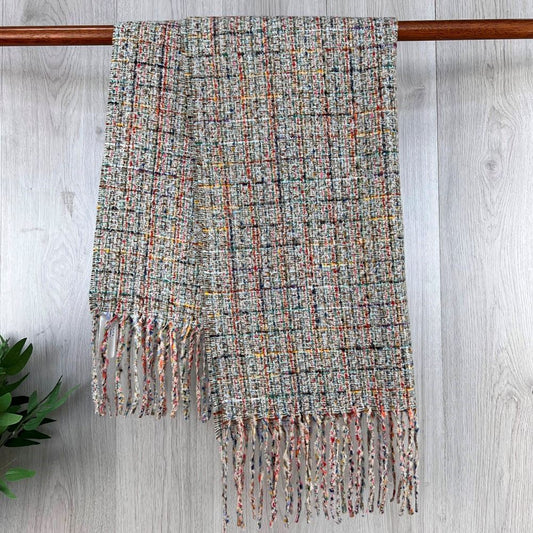 Grey Chunky Winter Fleck Pattern Fringed Scarf