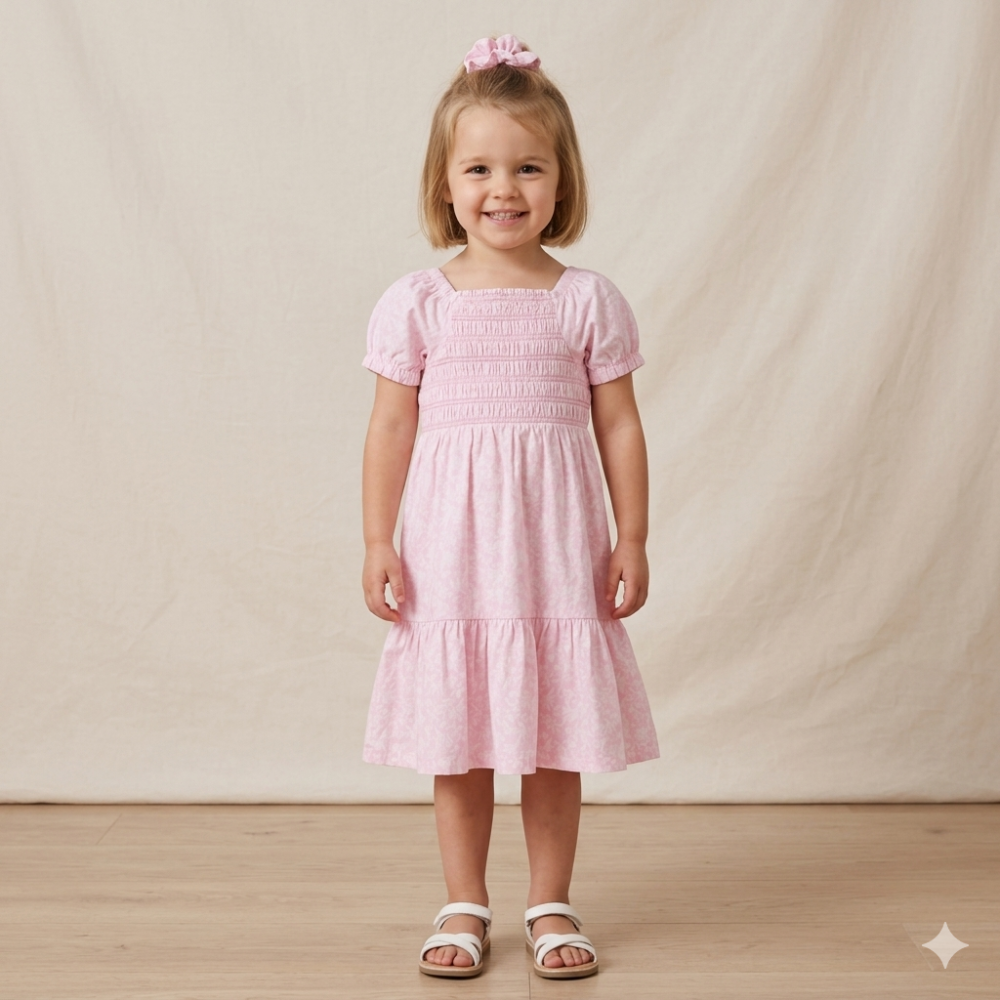Girls Smocked Dress & Scrunchie Set in Pink