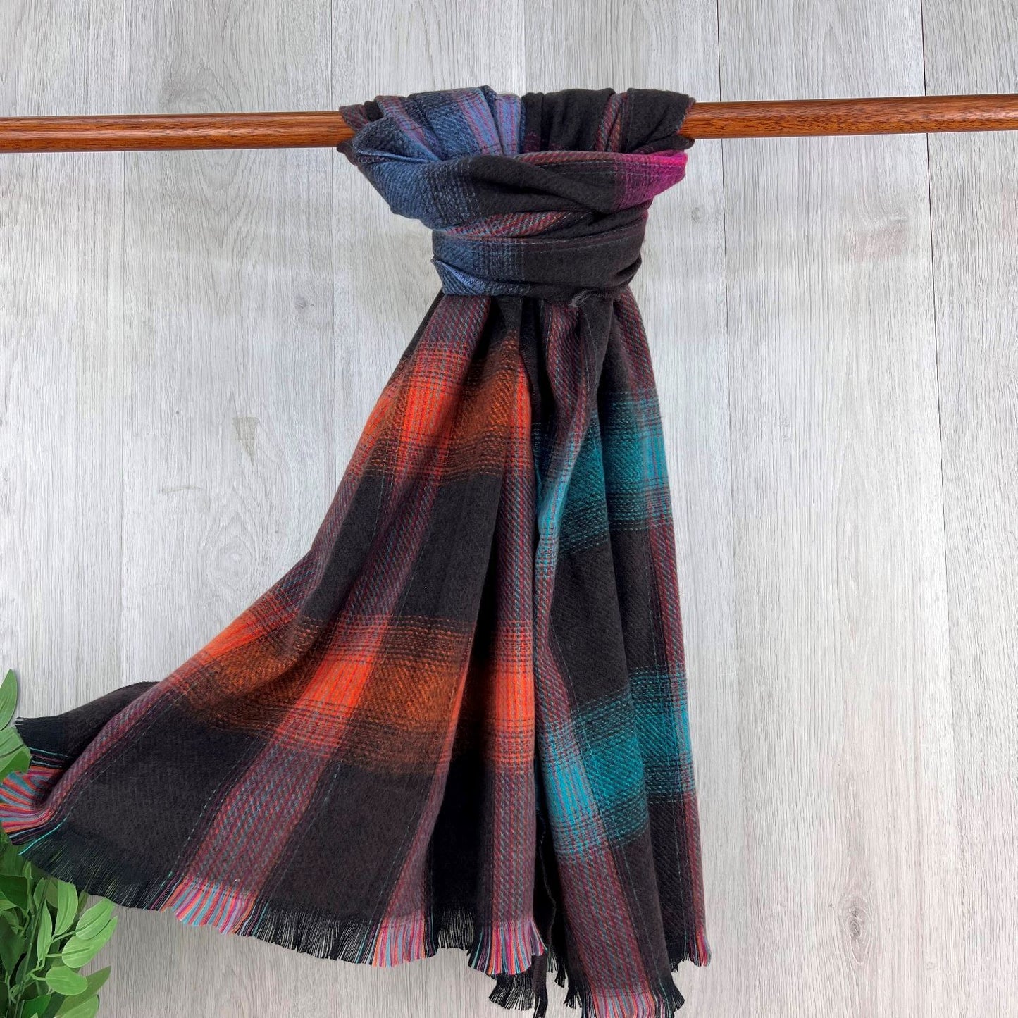 Hot Pink Fine Checked Winter Scarf With Fringe