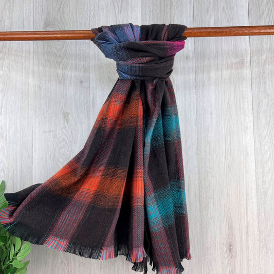 Hot Pink Fine Checked Winter Scarf With Fringe