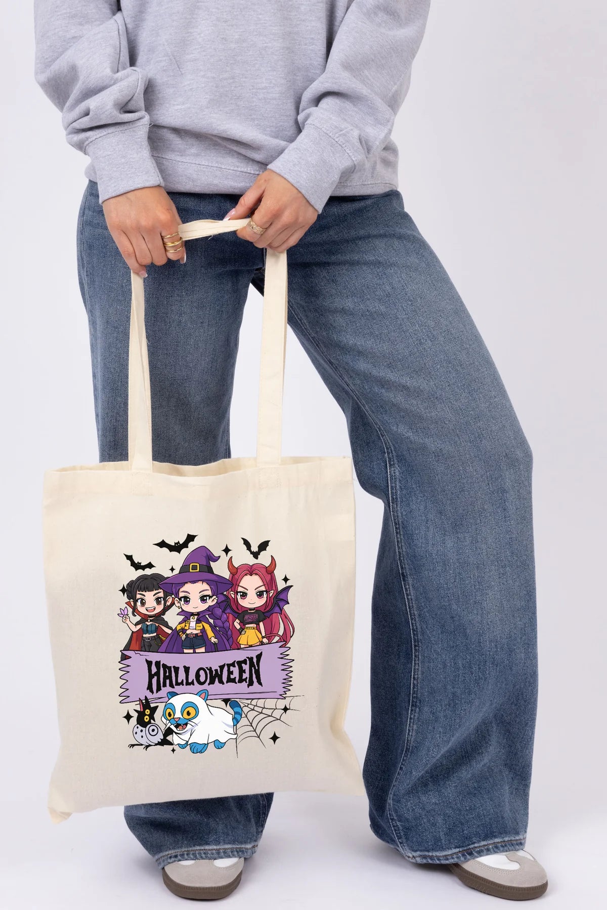 Spooky K-Pop Printed Cotton Tote - Natural
