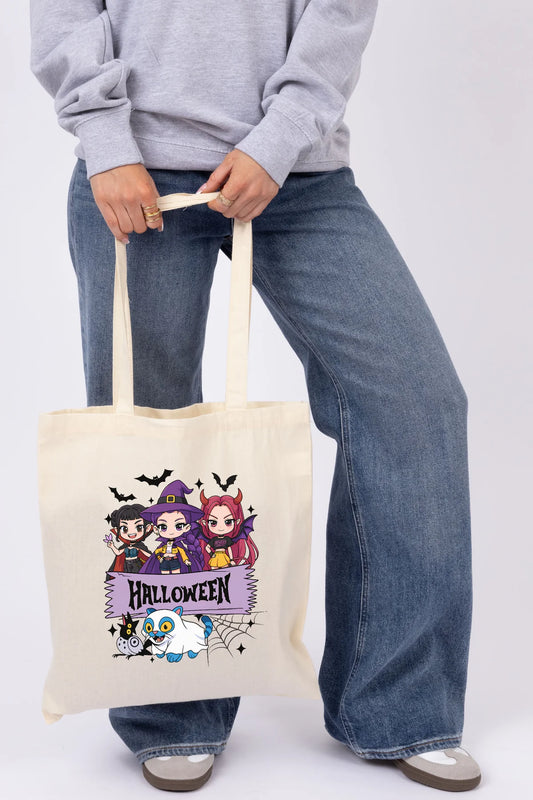 Spooky K-Pop Printed Cotton Tote - Natural