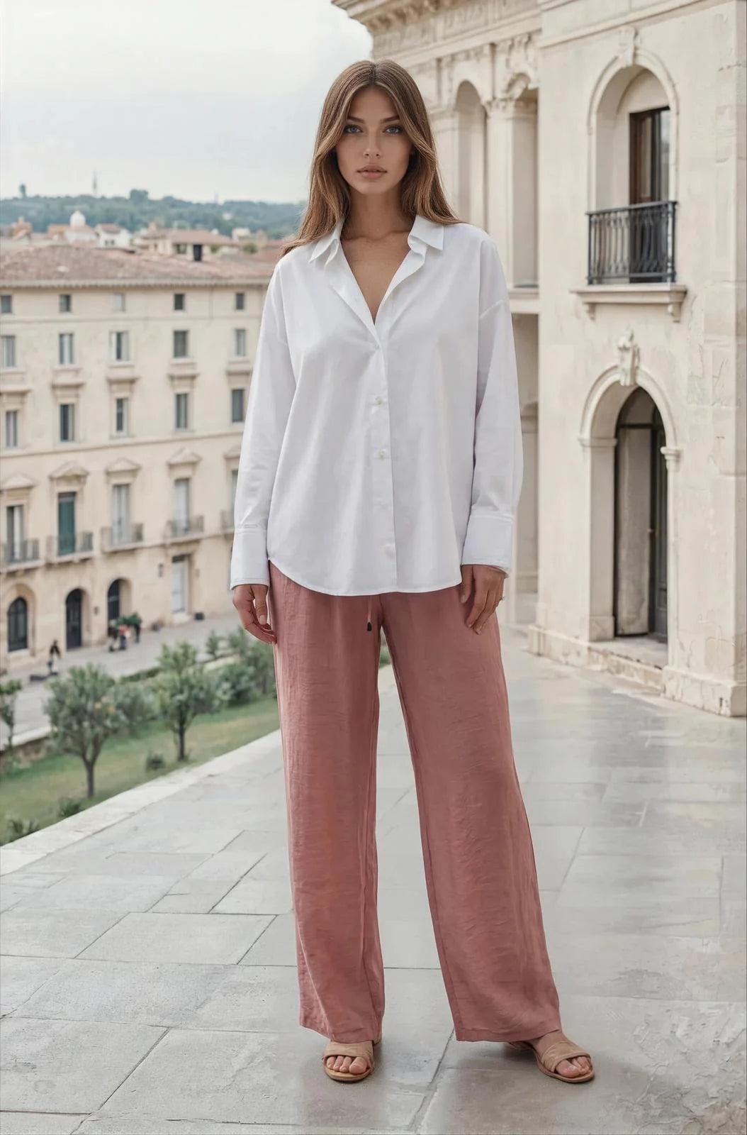 Pink Lightweight Summer Trouser with Belt
