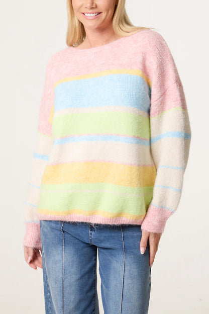 Pastel Colour Block Knitted Jumper