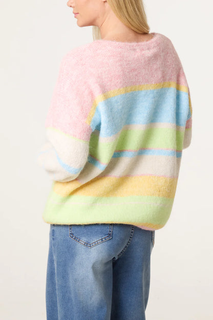 Pastel Colour Block Knitted Jumper