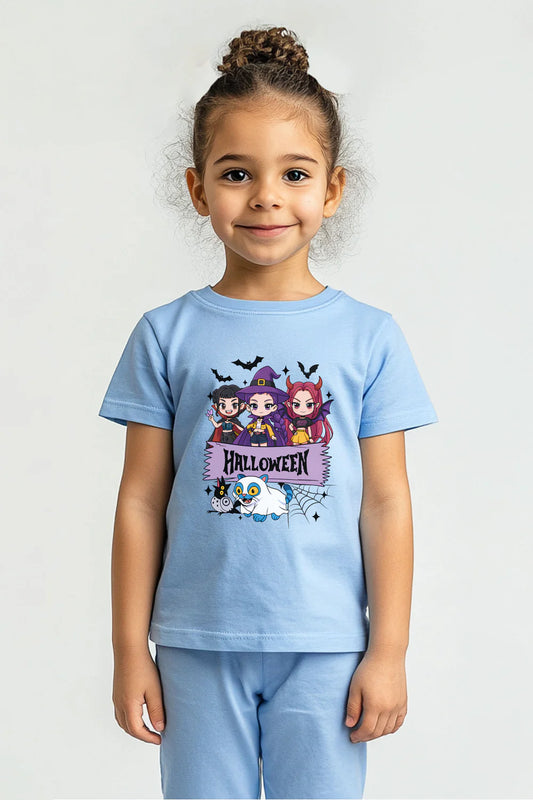 Spooky Doll Squad Printed T-Shirt - Blue