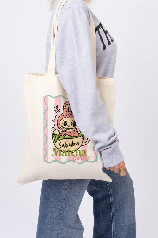 Matcha Girly Printed Cotton Tote - Natural