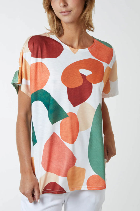 Orange Geometric Print T-Shirt