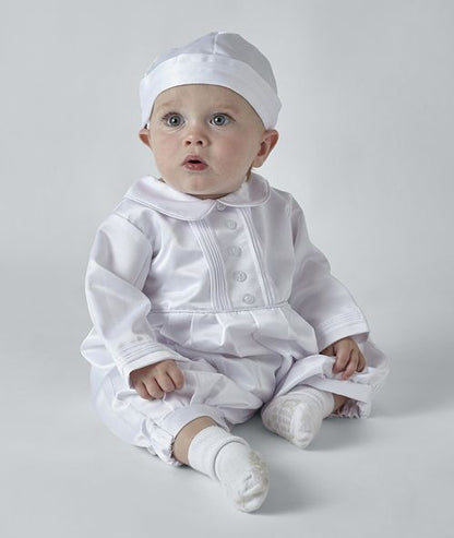 Boys White Michael Christening Romper with Hat