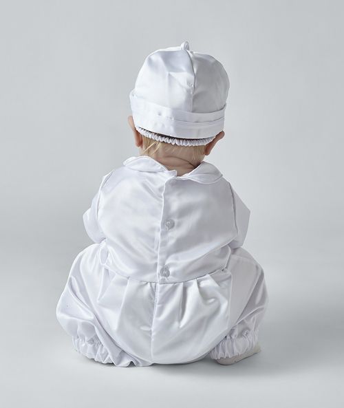 Boys White Michael Christening Romper with Hat
