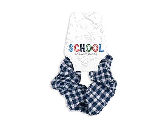 Girls Navy Checkered Hair Scrunchie