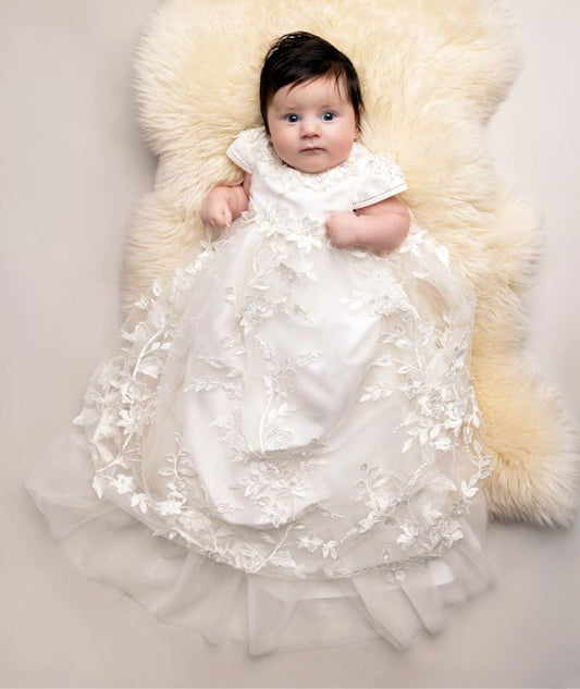Girls Off White Krystal Christening Dress