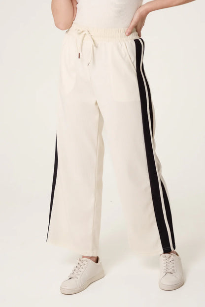 Ivory Drawstring Side Stripe Trousers