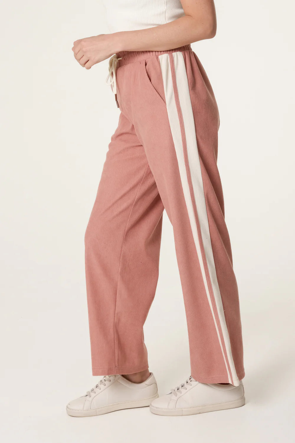 Pink Drawstring Side Stripe Trousers