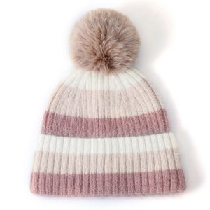 Striped Pompom Hat LIght Nude sd007