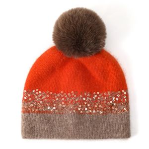 Sequin Pompom Hat Oragne sd0061