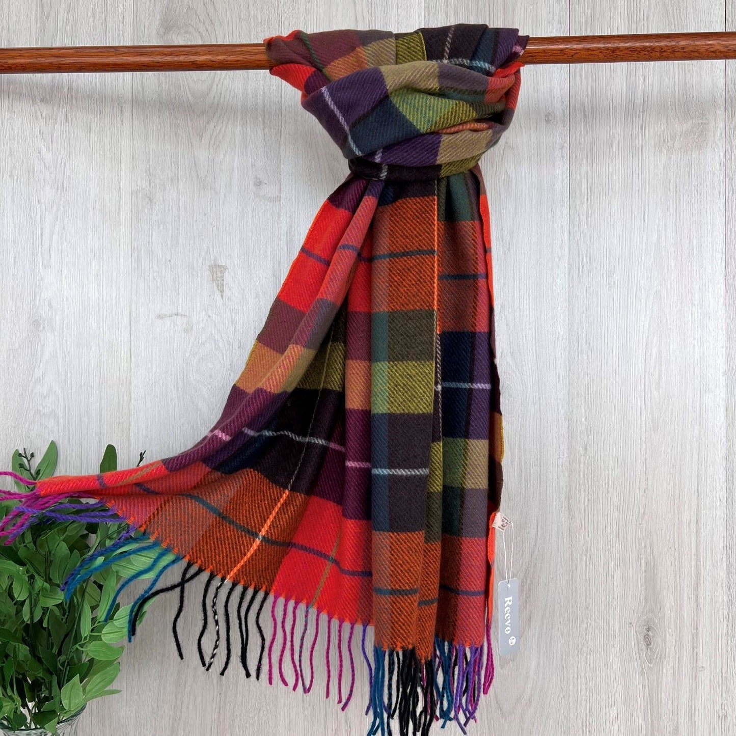 Orange Fine Checked Winter Scarf With Fringe